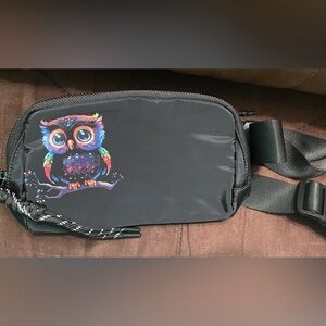 Colorful Owl Print Black Crossbody Bag